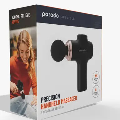 PD-FMGUN-BK | Porodo Lifestyle Precision Handheld Massager with 4 Interchangeable Head | Black - GulfStore.com