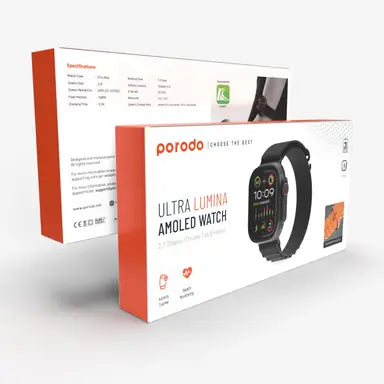 PD-LUMINA-BK | Porodo Smart Watch Amoled Ultra Lumina W/1 Alpine Band & 1 Ocean Band | Black