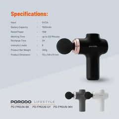 PD-FMGUN-BK | Porodo Lifestyle Precision Handheld Massager with 4 Interchangeable Head | Black - GulfStore.com
