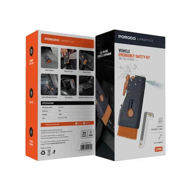 Porodo Lifestyle Vehicle Emergency Safety Kit with Tool Cleaners, (PD-LFST169-BK)