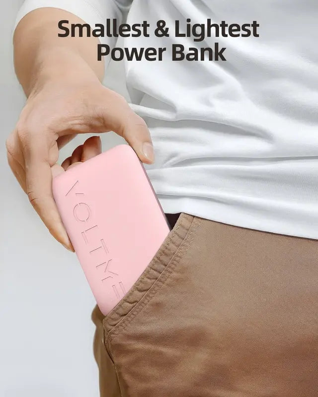 18505 | Voltme Hyper Core 10K Sling Power Bank | 22.5W Output | Built-In USB-C Cable | Ultra-Compact | 10,000 mAh | Soft-Touch Exterior | Pink
