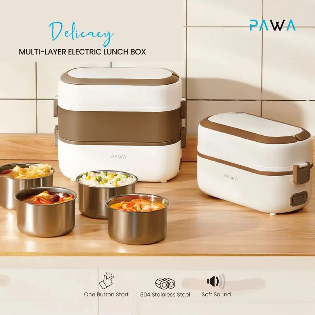 PW-DMLEL2L-WHCF | صندوق غداء كهربائي مزدوج الطبقات من باوا ديليسيسي، سعة 2 لتر | أبيض 
