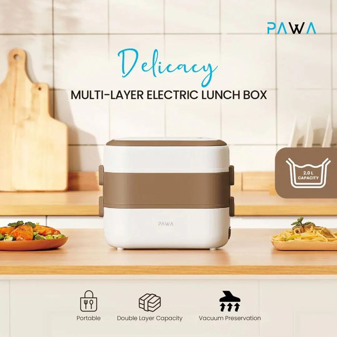 PW-DMLEL2L-WHCF | صندوق غداء كهربائي مزدوج الطبقات من باوا ديليسيسي، سعة 2 لتر | أبيض 