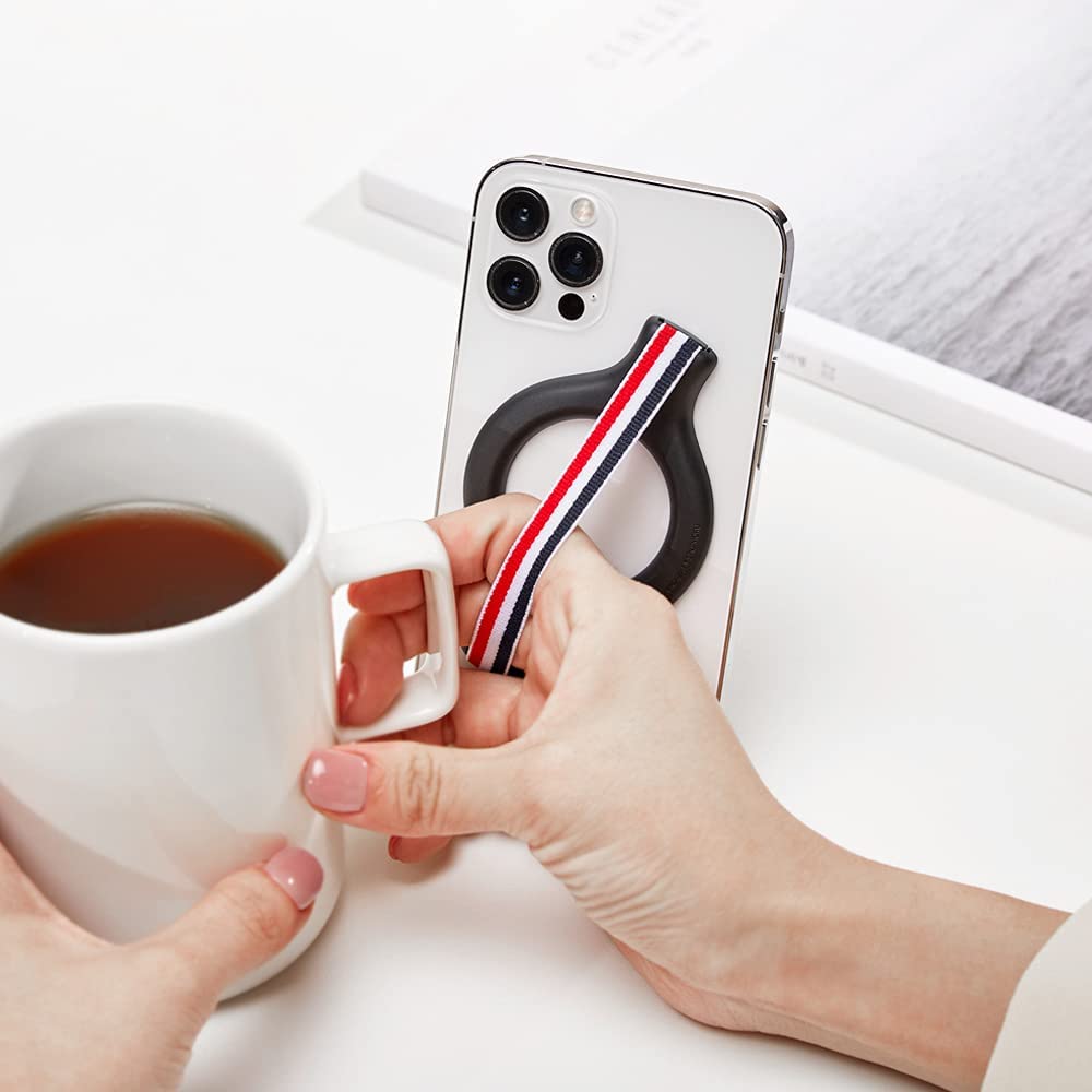 Sinjimoru | SMA-GRIP-MINI-GR-US | Sinjimoru M-Mini Grip Magnetic Wool-Band Phone Grip Holder for Apple MagSafe Case - Red