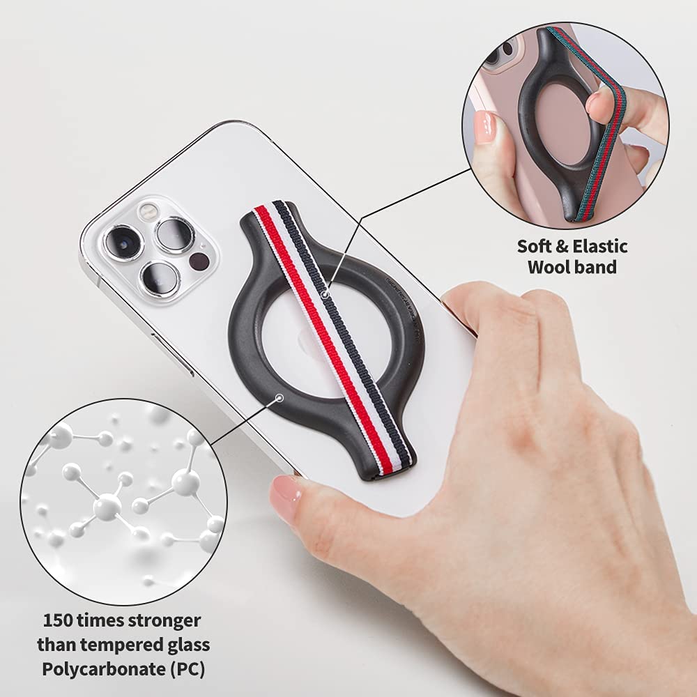 Sinjimoru | SMA-GRIP-MINI-GR-US | Sinjimoru M-Mini Grip Magnetic Wool-Band Phone Grip Holder for Apple MagSafe Case - Red