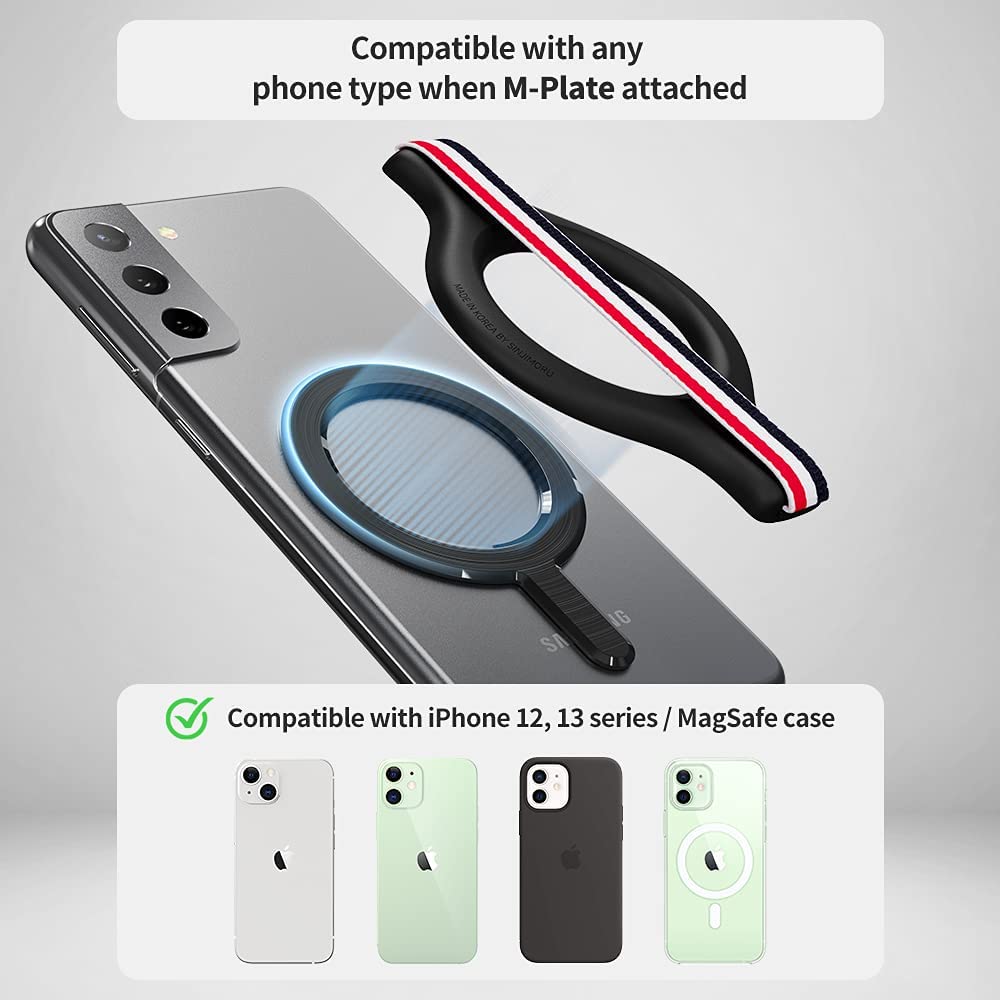 Sinjimoru | SMA-GRIP-MINI-GR-US | Sinjimoru M-Mini Grip Magnetic Wool-Band Phone Grip Holder for Apple MagSafe Case - Red