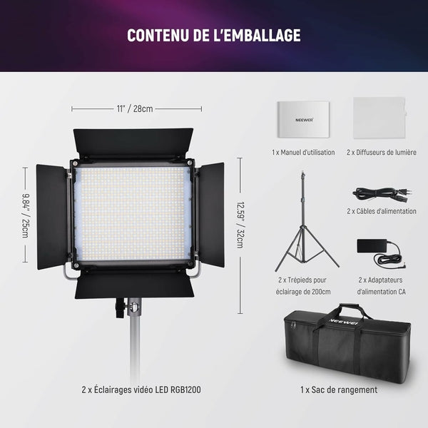 Neewer 2×RGB1200 APP LED LIGHT 60W V4+2×200CM LIGHT STAND+BAG(EU)