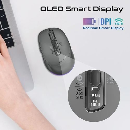 Promate Silent-Click 1600DPI Triple-Mode Wireless Mouse w/ RGB - Black