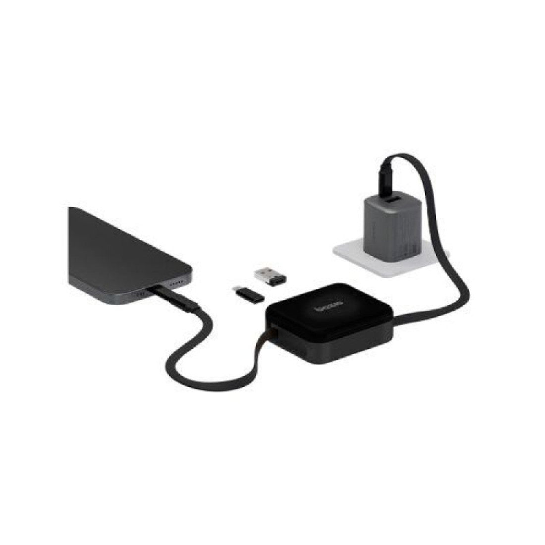 Bazic Gocharge Loop 5 In 1 Cable Kit With Micro/Usb-A/Lightning Adapter With 1M Retractable Travel Kit - Black