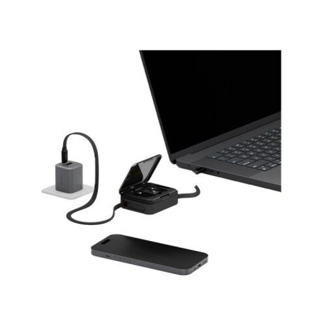 Bazic Gocharge Loop 5 In 1 Cable Kit With Micro/Usb-A/Lightning Adapter With 1M Retractable Travel Kit - Black