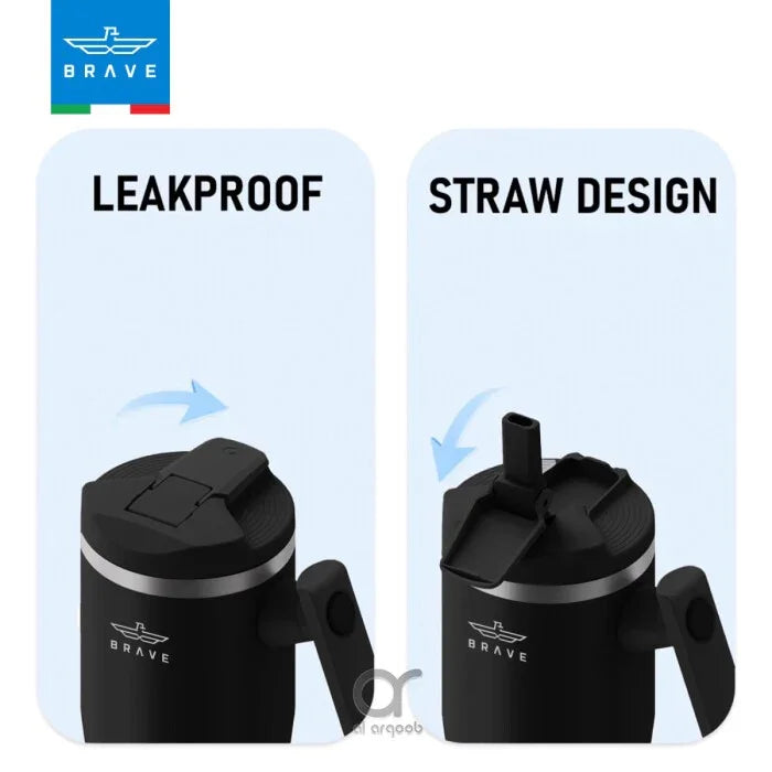 17996, BT-01BK , Brave Temp Guard Vacuum Insulated Travel Mug – 180° Rotating Handle, 24H Cold & 12H Hot Retention, Leak-Proof Lids, 1200ml - Black