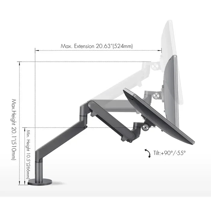 Monitor Holder Desk Stand, Height Adjustable Aluminum Single Arm Gas Spring Tv Mount Fits Up To 32