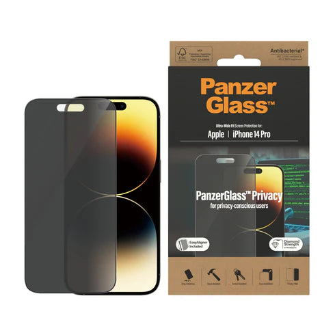 310103626، واقي شاشة الخصوصية PanzerGlass™ لهاتف Apple iPhone 14 Pro | ملائم للغاية مع EasyAligner - P2784