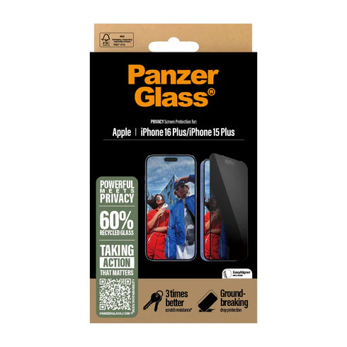 PanzerGlass Privacy iPhone 16 Plus Ultra-Wide Fit | P2863