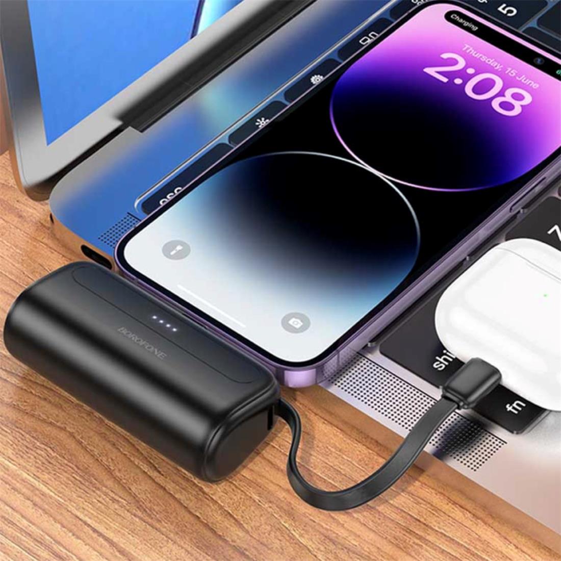 BJ41 | Borofone Pocket Power Bank With Cable | 5000Mah | Black
