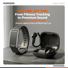 PD2IN1SB62BK | Porodo Activex Smart Fitness Band & Earbuds | Black