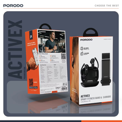 PD2IN1SB62BK | Porodo Activex Smart Fitness Band & Earbuds | Black