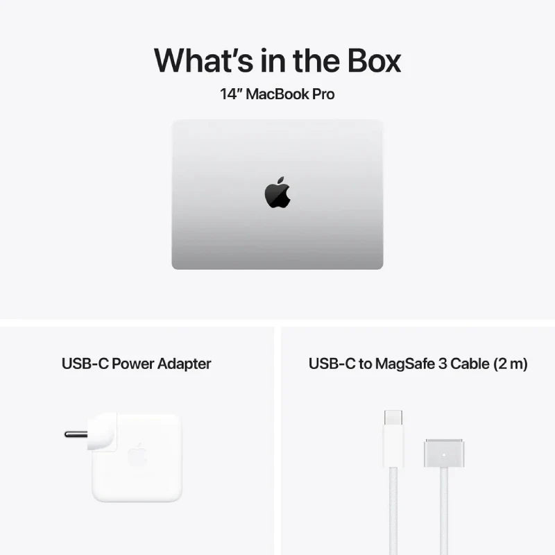Apple MacBook Pro - 14.2 بوصة / M4 Pro / معالج 14 نواة / وحدة معالجة رسومية 20 نواة / ذاكرة وصول عشوائي (RAM) سعة 24 جيجابايت / قرص SSD سعة 1 تيرابايت / فضي / سنة واحدة 