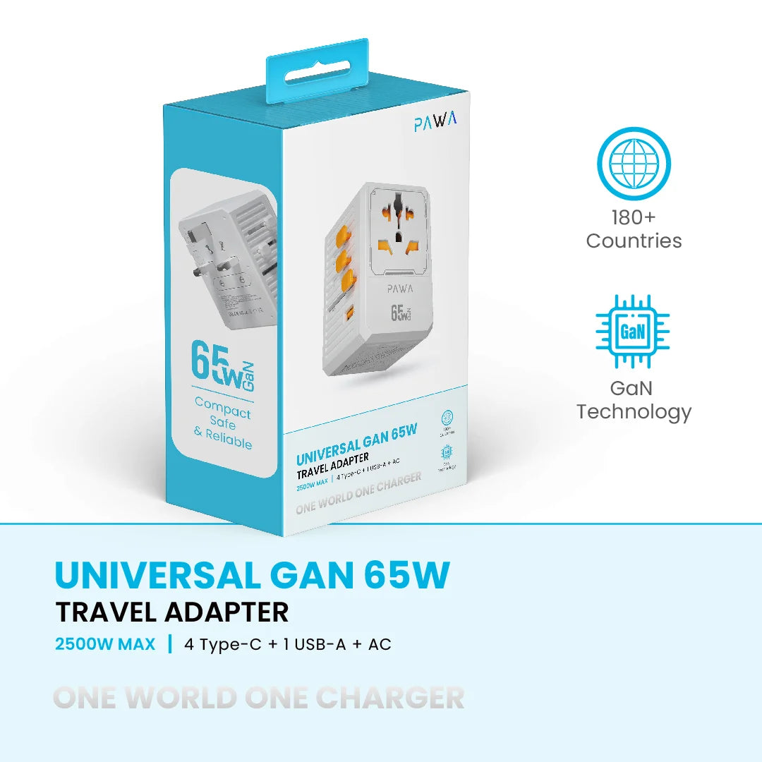 Pawa Universal GaN Travel Charger 65W.(PW-TCUTA65W-WH)