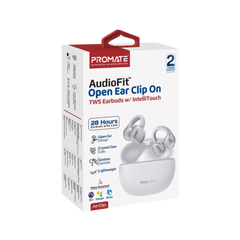 AirClip-Pro.White| Promate| AudioFit™ Open Ear Clip On TWS Earbuds w/ IntelliTouch • Smart Touch Contro | White