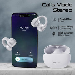 AirClip-Pro.White| Promate| AudioFit™ Open Ear Clip On TWS Earbuds w/ IntelliTouch • Smart Touch Contro | White