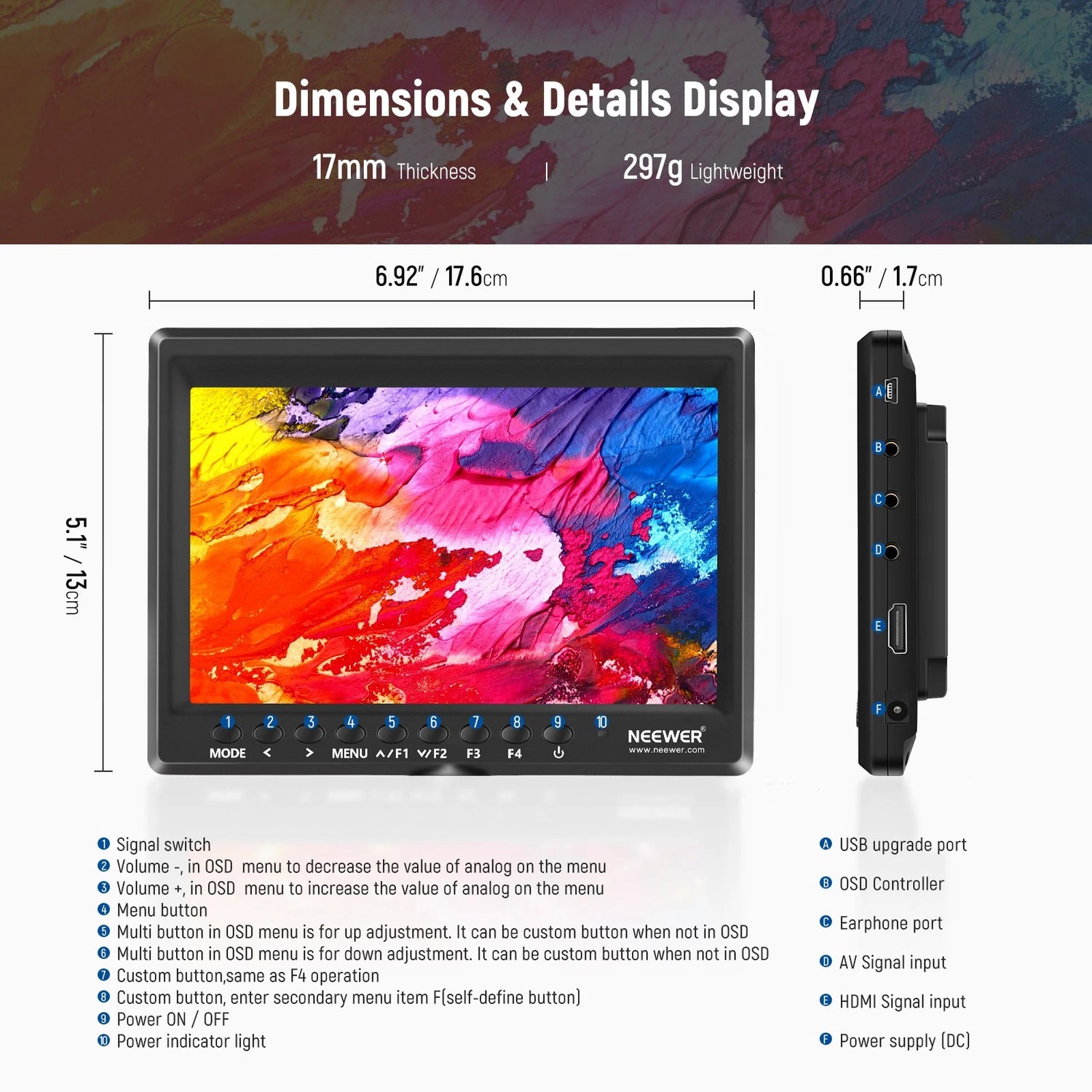 Neewer UPGRADED F100 HD CAMERA MONITOR