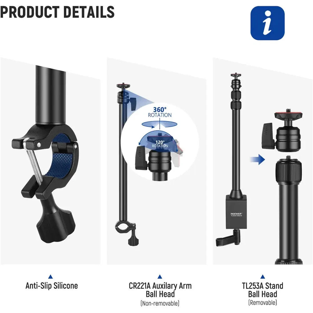 Neewer TL253A TABLE TOP STAND WITH AUXILIARY HOLDING ARM