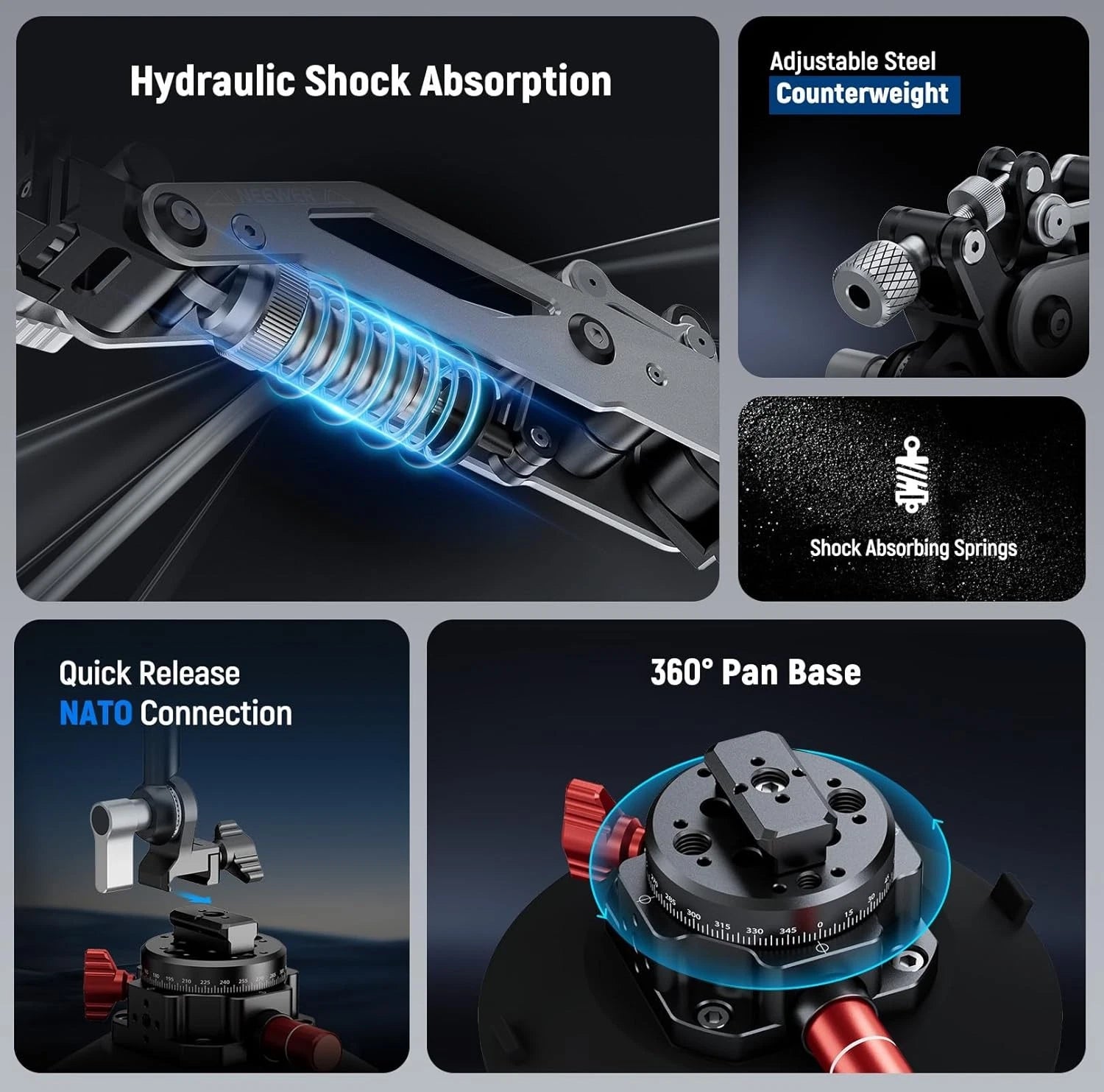 NEEWER GA022D Vacuum Car Mount for DJI/Insta360/GoPro - Hydraulic Arm, 500g Load