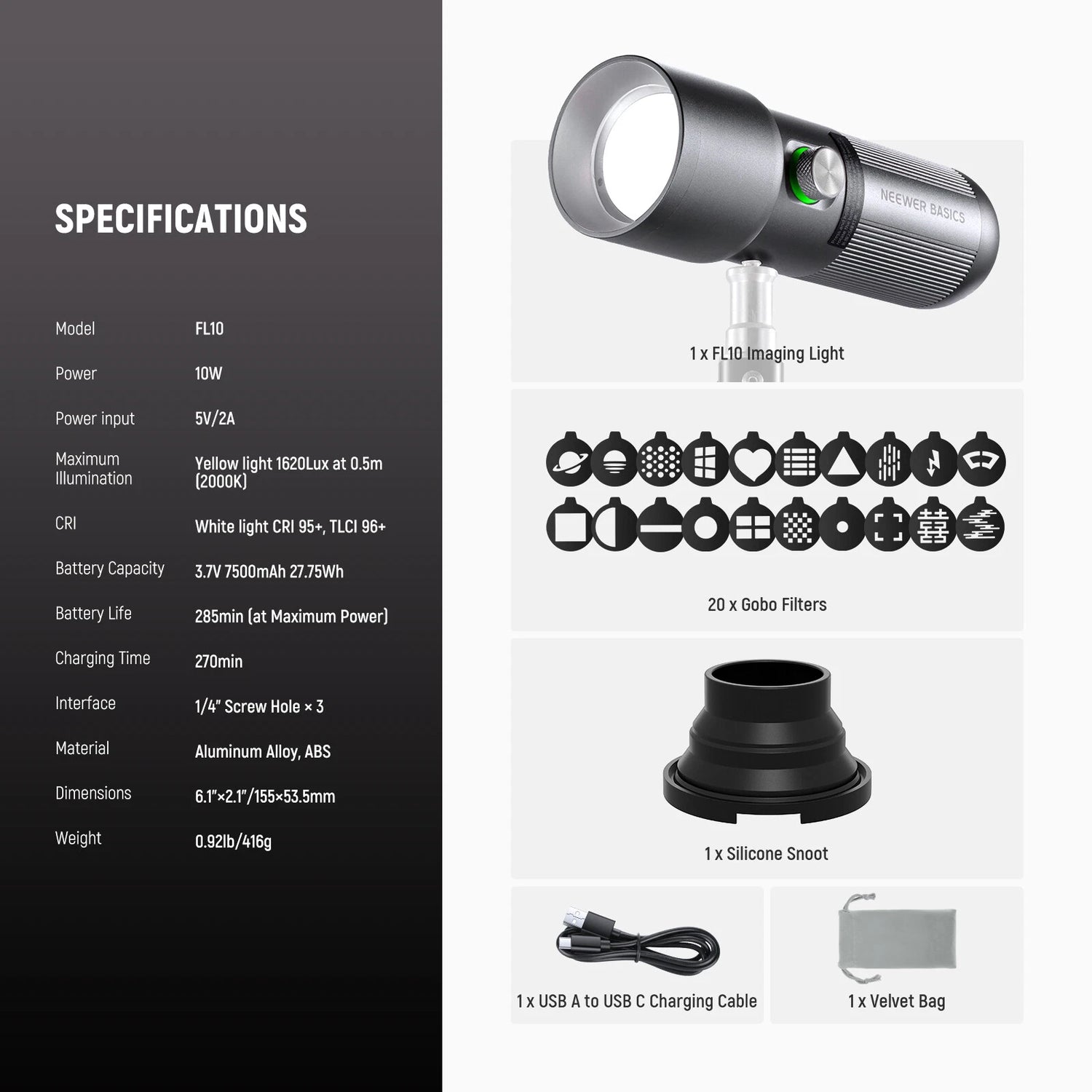 Neewer BASICS  FL10 10W LED PHOTOGRAPHY FLASHLIGHT