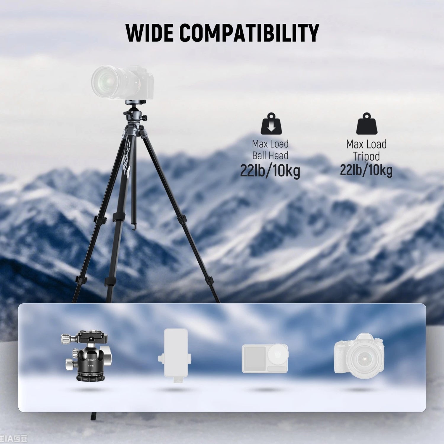 Neewer ALUMINUM TRAVEL TRIPOD WITH BALL HEAD