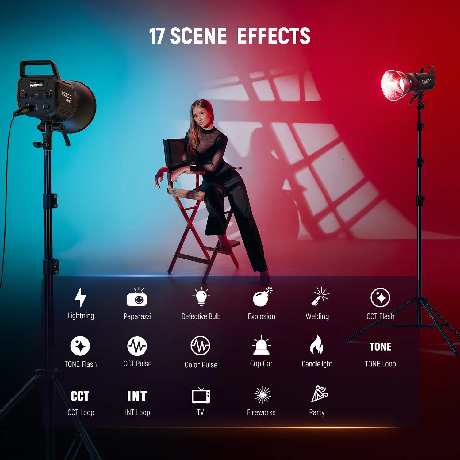 مصباح فيديو Neewer FS300C RGB بقوة 300 واط (المملكة المتحدة)