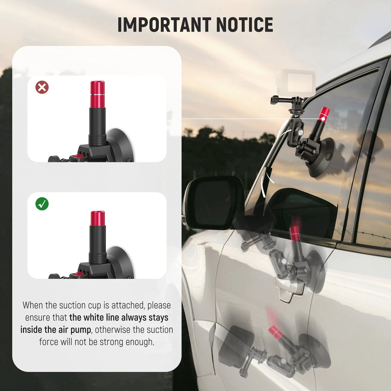 حامل كاميرا للسيارة من نيور، طقم 3 في 1 مزود بأكواب شفط مع قضيب تمديد