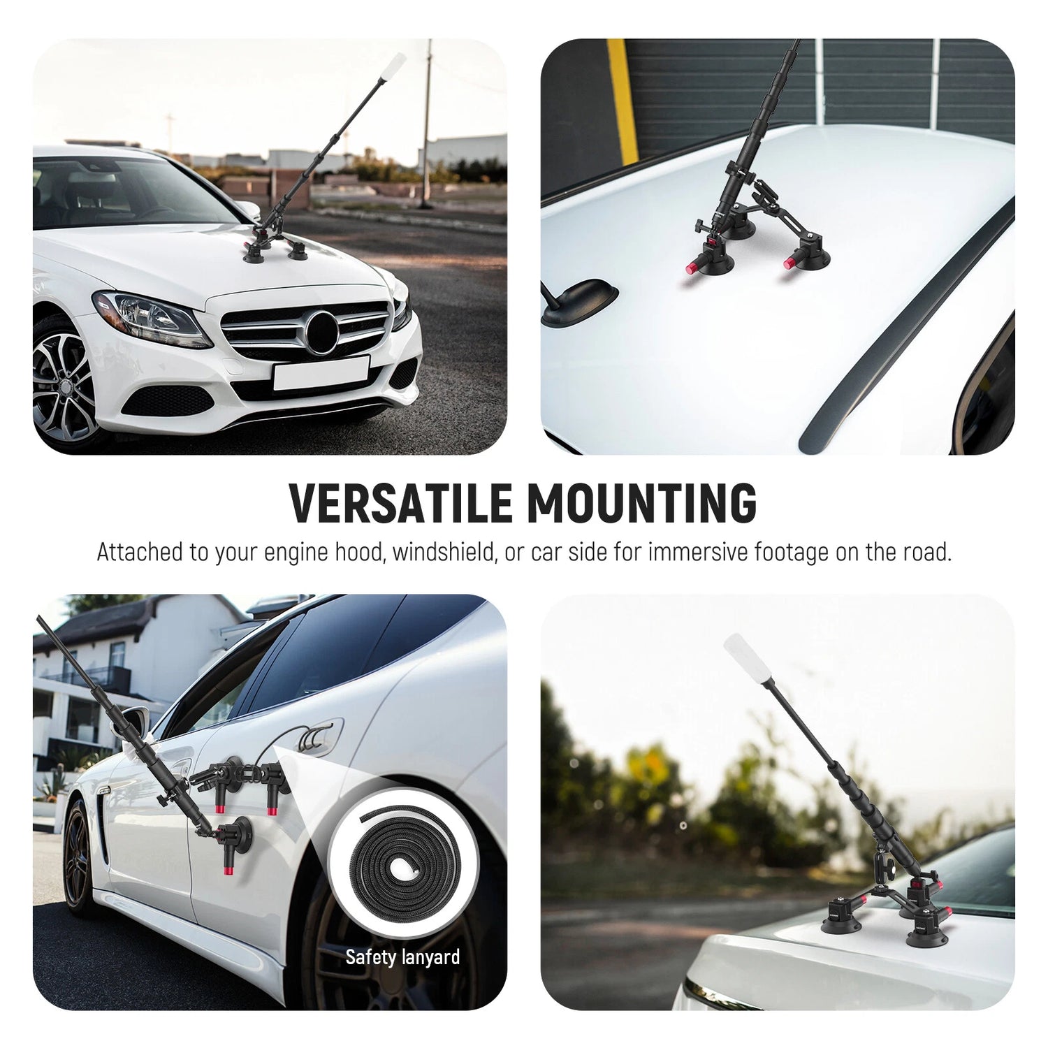 حامل كاميرا للسيارة من نيور، طقم 3 في 1 مزود بأكواب شفط مع قضيب تمديد