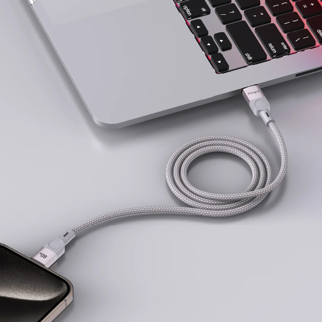 PW-12BDM251-GYTT | PAWA Levin Magnetic Braided Usb-C To Usb-C Cable 1M 60W | Grey Titanium