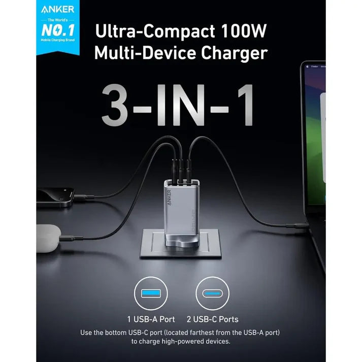 A2688241 Anker Prime Charger (100W, 3 Ports, GaN) -Silver