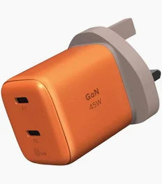 UM81UKM| Momax  1-Charge 45W 2-Port GaN Charger 2x USB-C  | UK  | Orange - GulfStore.com