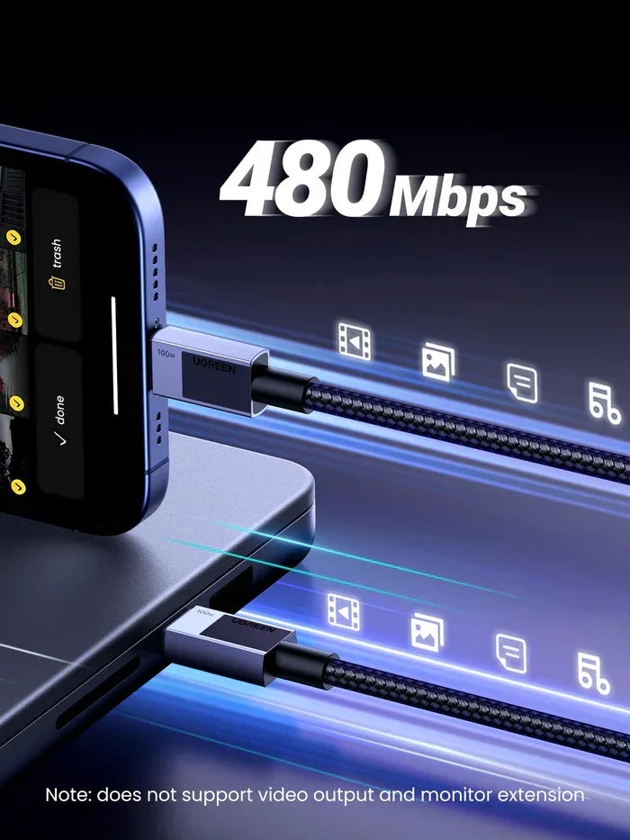 كابل يو جرين USB-C إلى USB-C PDCable رمادي 2m45064
