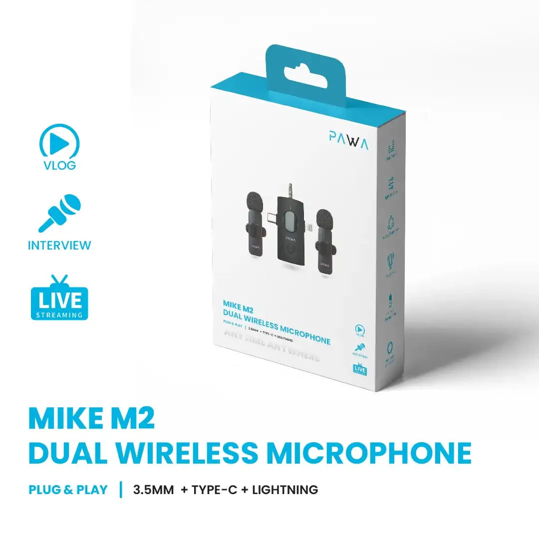 PW-LDM35CL6 , PAWA Mike M2 Dual Wireless Microphone plug&play type c+ligtning - GulfStore.com
