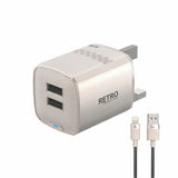 PW-TCR31UKL-TT | PAWA Retro 3.1A Dual Usb Travel Adapter With UK Plug With Lightning Cable | Titanium