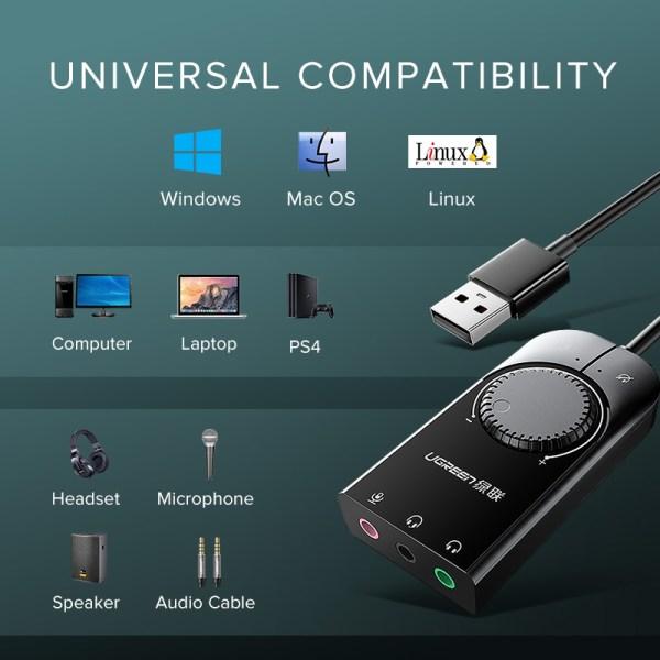 UGreen USB External Sound Audio Card 3.5 mm - Black