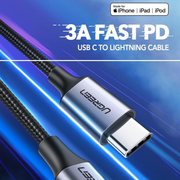 UGreen USB-C To Lightning Cable 1m-Mfi-Certified Nylon Braided - Black