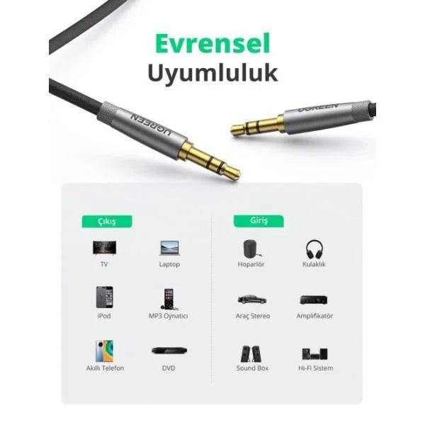 UGreen 3.5mm Aux Audio Cable 1.5 Meter - Silver - GulfStore.com