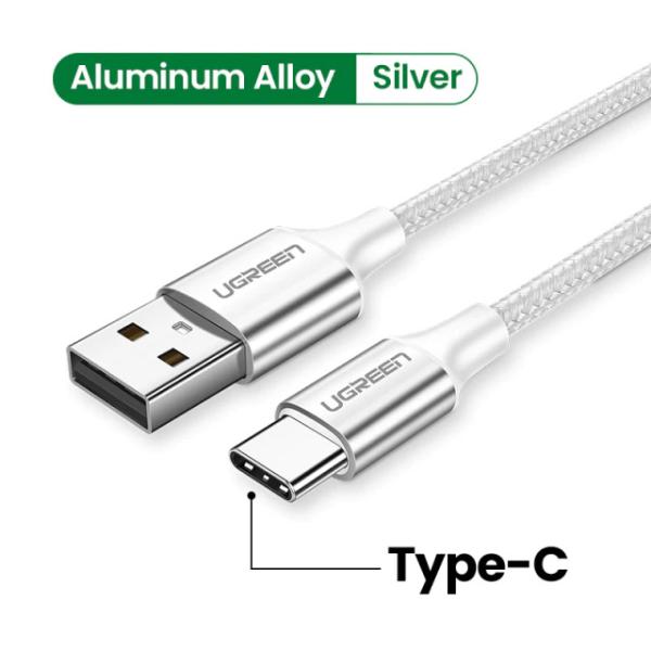 يوجرين – كيبل USB إلى Type-C نايلون مضفر بطول 1 متر – أبيض
