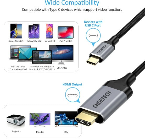 Choetech USB-C To HDMI Cable CH0021-BK - 2M