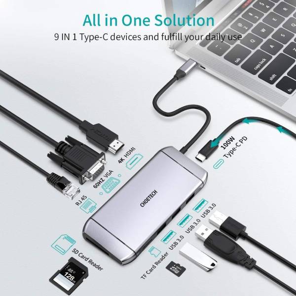 Choetech 9 in 1 USB C HUB-M15 – Silver