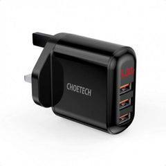 Choetech 3 Port USB Wall Charger with Digital Display Q5009-BK - GulfStore.com