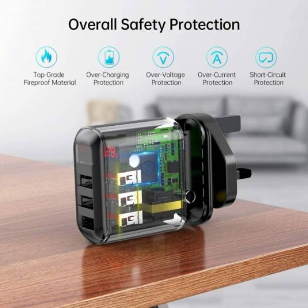 Choetech 3 Port USB Wall Charger with Digital Display Q5009-BK - GulfStore.com
