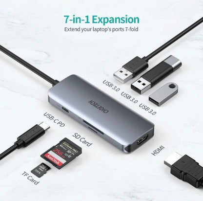 Choetech 7-In-1 USB-C HDMI Adapter HUB-M19-GY - Gray