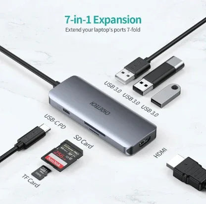 Choetech 7-In-1 USB-C HDMI Adapter HUB-M19-GY - Gray - GulfStore.com