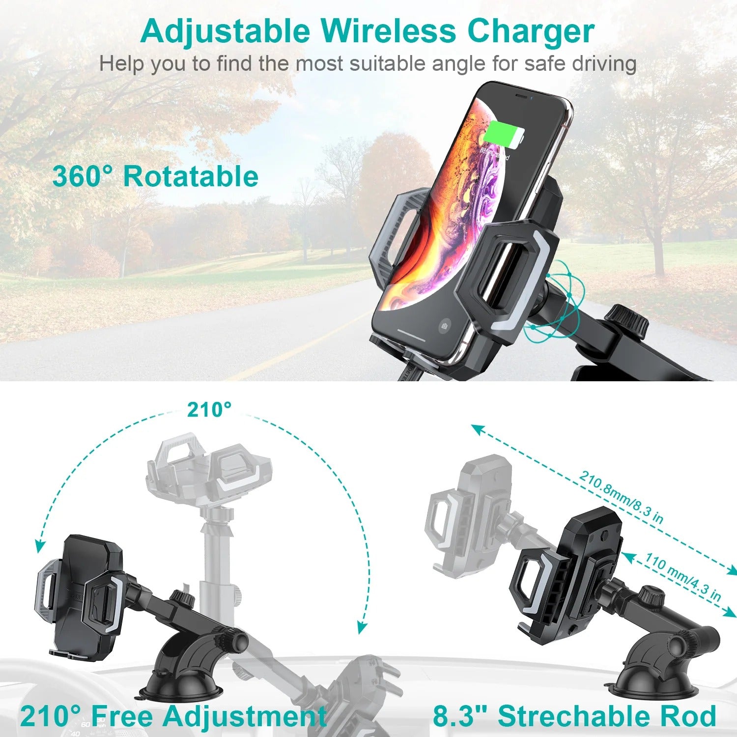Choetech 15W Wireless Car Charging Stand T521-F-101ACBK